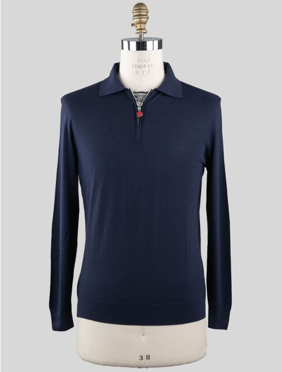 Kiton Kiton Blue Navy Wool Sweater Polo Half Zip Diamante Blue Blue Navy 000