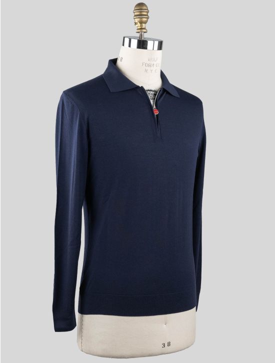 Kiton Kiton Blue Navy Wool Sweater Polo Half Zip Diamante Blue Blue Navy 001