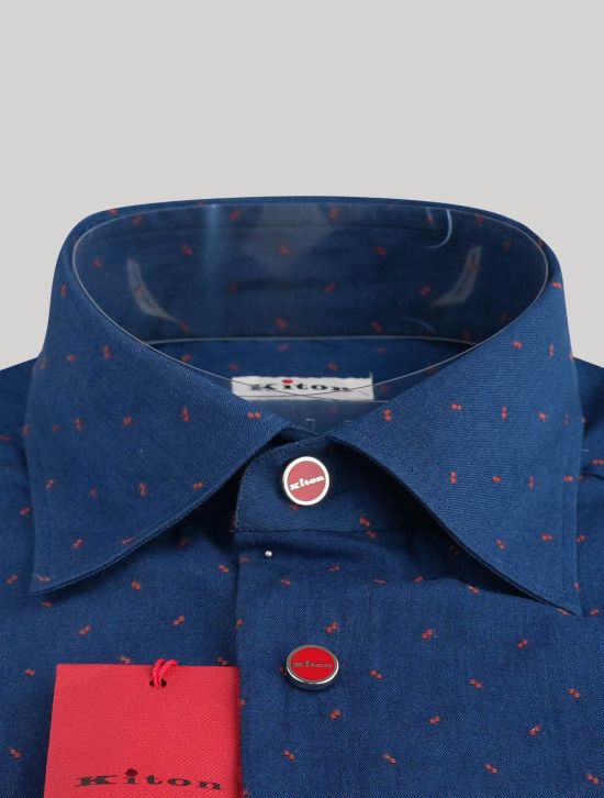 Kiton Kiton Blue Red Cotton Shirt Blue / Red 001