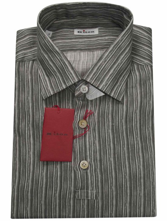 Kiton Kiton Gray White Linen Shirt Gray / White 000