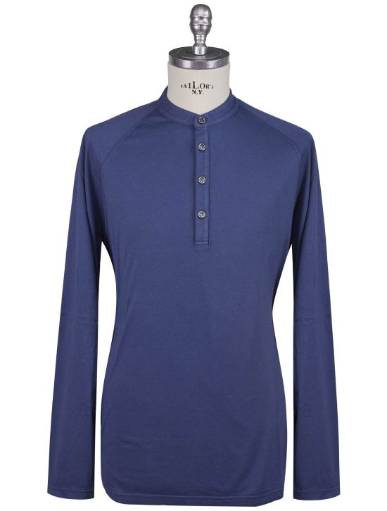 Kiton Kiton Blue Cotton Cashmere Sweater Half Button Blue 000