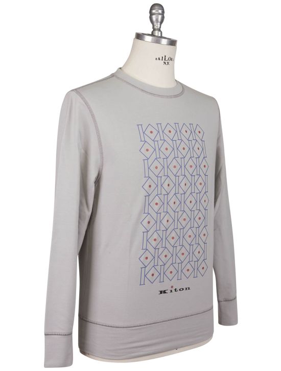 Kiton Kiton Gray Blue Cotton Ea Sweater Crewneck Gray / Blue 001