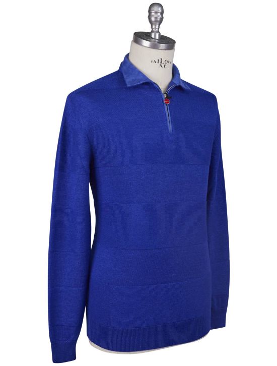 Kiton Kiton Blue Linen Cashmere Sweater Polo Blue 001