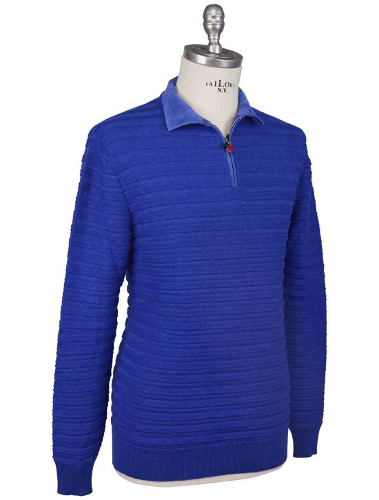 Kiton Kiton Blue Linen Cashmere Sweater Polo Blue 001