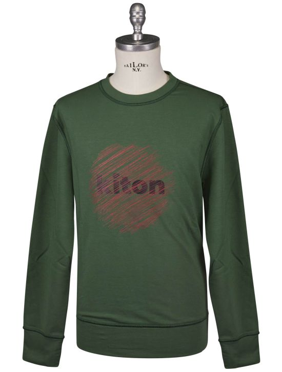 Kiton Kiton Green Red Cotton EA Sweater Crewneck Green / Red 000