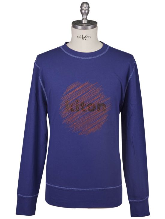 Kiton Kiton Blue Red Cotton EA Sweater Crewneck Blue / Red 000