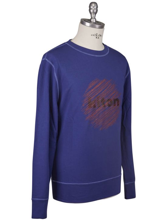 Kiton Kiton Blue Red Cotton EA Sweater Crewneck Blue / Red 001