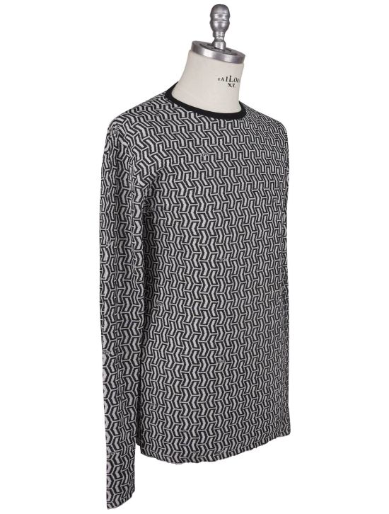 KNT Kiton Knt Black White Cashmere Cotton Sweater Crewneck Black / White 001