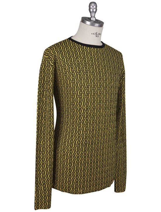 KNT Kiton Knt Yellow Black Cashmere Cotton Sweater Crewneck Yellow / Black 001