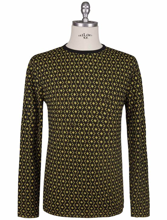 KNT Kiton Knt Yellow Black Cashmere Cotton Sweater Crewneck Yellow / Black 000