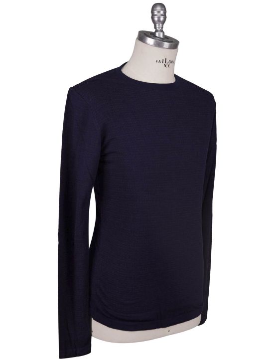 KNT Kiton Knt Blue Viscose Wool PA Sweater Crewneck Blue 001