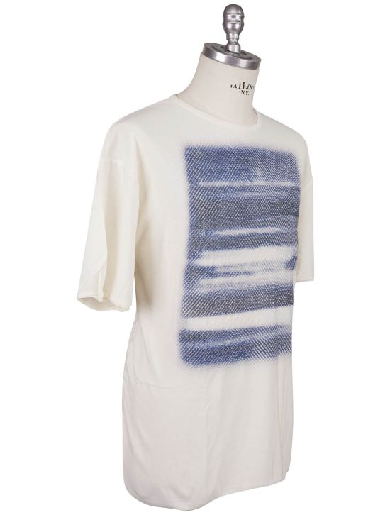 KNT Kiton Knt White Blue Cotton T-Shirt White / Blue 001