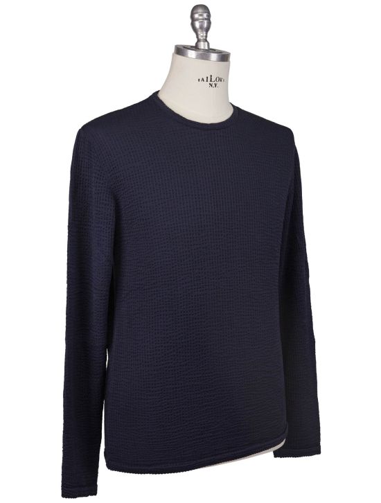 KNT Kiton Knt Blue Cotton Cashmere Sweater Crewneck Blue 001