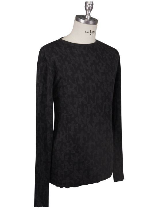 KNT Kiton Knt Black Gray Cashmere Cotton Sweater Crewneck Black / Gray 001