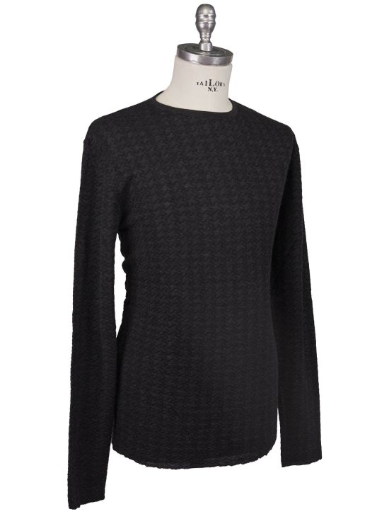 KNT Kiton Knt Black Gray Cashmere Cotton Sweater Crewneck Black / Gray 001