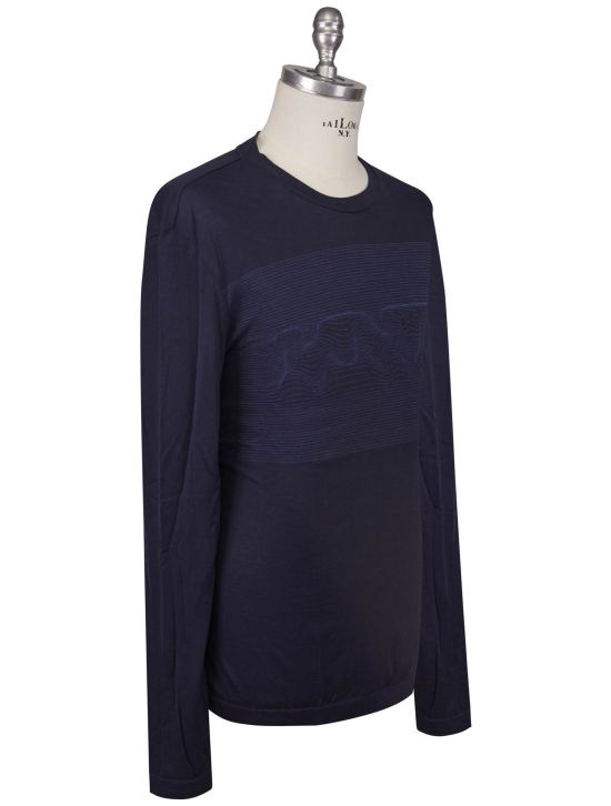 KNT Kiton Knt Blue Cashmere Cotton Sweater Crewneck Blue 001