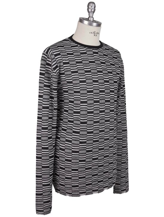 KNT Kiton Knt Black White Cashmere Cotton Sweater Crewneck Black / White 001