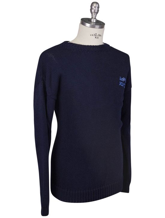 KNT Kiton Knt Blue Cotton PL Sweater Crewneck Blue 001