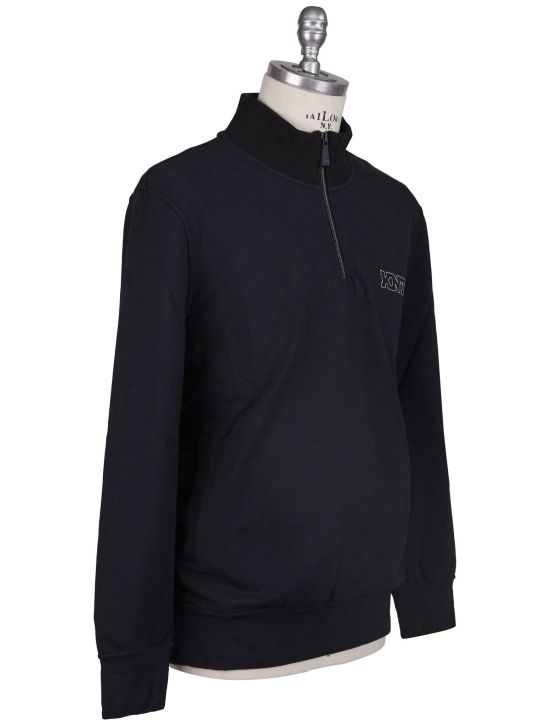 KNT Kiton Knt Black Cotton EA Sweater Half Zip Black 001