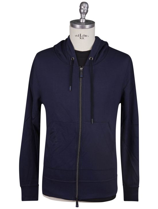 KNT Kiton Knt Blue Viscose EA Sweater Full Zip Blue 000