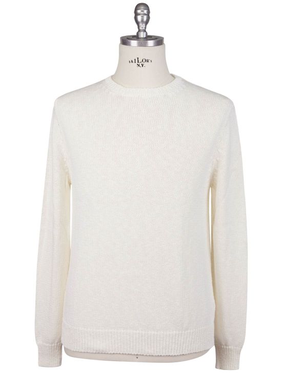 KNT Kiton Knt White Cotton Linen Sweater Crewneck White 000