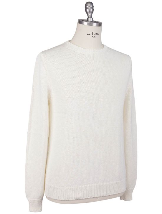 KNT Kiton Knt White Cotton Linen Sweater Crewneck White 001