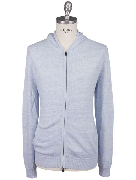 KNT Kiton Knt Light Blue Linen Cotton Sweater Full Zip Light Blue 000