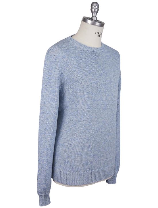 KNT Kiton Knt Blue Cotton Linen Sweater Crewneck Blue 001