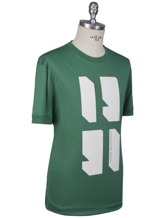 KNT Kiton Knt Green White Cotton T-Shirt Green / White 001