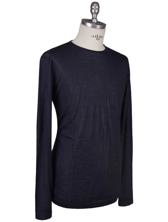 KNT Kiton Knt Blue Cashmere Silk Sweater Crewneck Blue 001