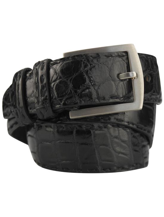 Kiton Kiton Black Leather Crocodile Belt Black 000