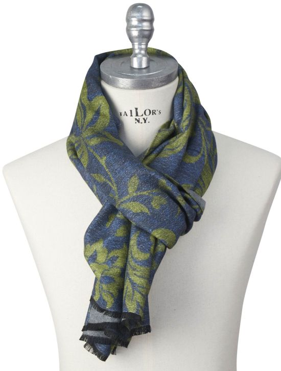 Kiton Kiton Blue Green Silk Scarf Blue / Green 000