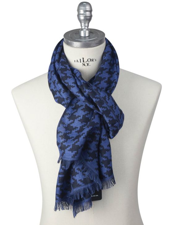 Kiton Kiton Blue Black Cashmere Silk Scarf Blue / Black 000