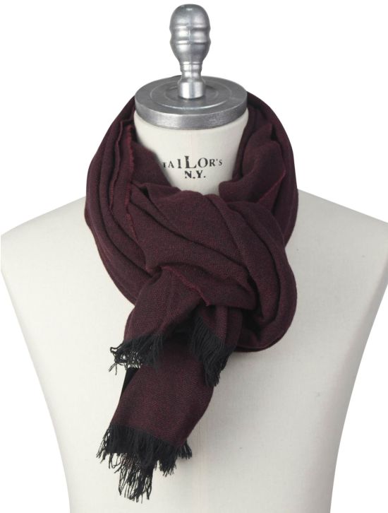 Kiton Kiton Burgundy Black Virgin Wool Cashmere Scarf Burgundy / Black 000