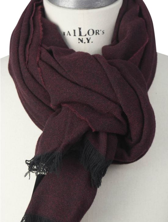 Kiton Kiton Burgundy Black Virgin Wool Cashmere Scarf Burgundy / Black 001