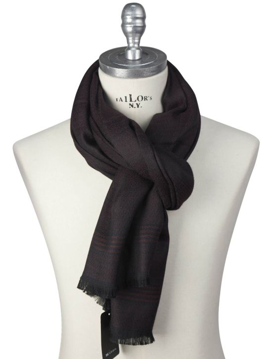 Kiton Kiton Burgundy Black Cashmere Silk Scarf Burgundy / Black 000