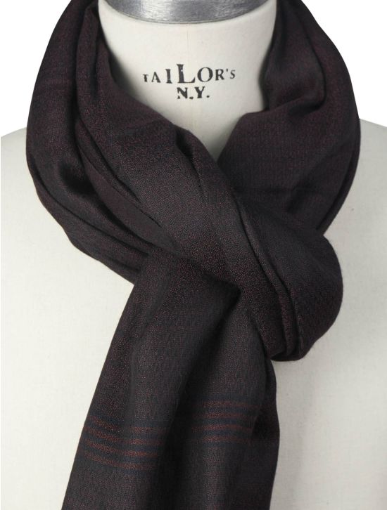 Kiton Kiton Burgundy Black Cashmere Silk Scarf Burgundy / Black 001