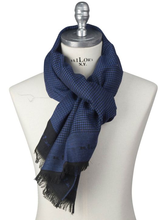 Kiton Kiton Blue Black Wool Silk Scarf Blue / Black 000