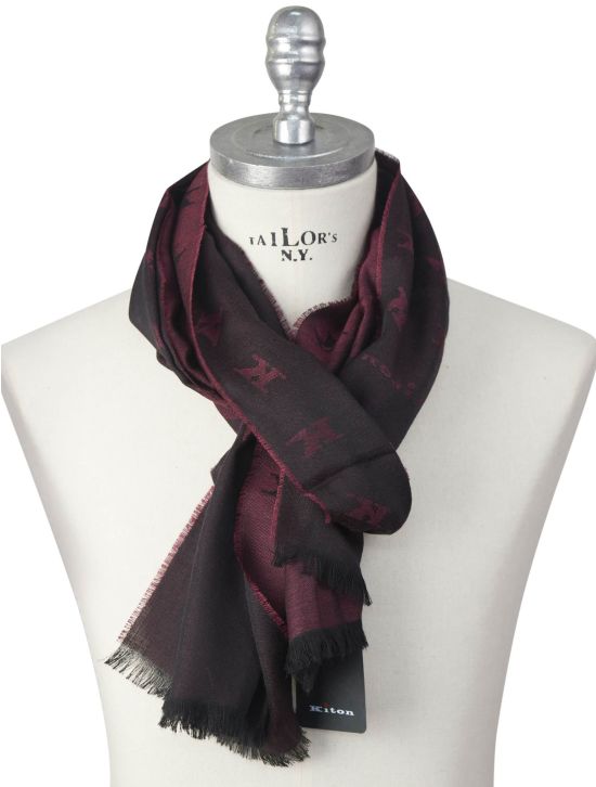 Kiton Kiton Burgundy Black Cashmere Silk Scarf Burgundy / Black 000