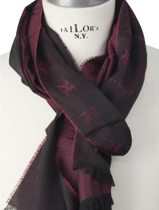 Kiton Kiton Burgundy Black Cashmere Silk Scarf Burgundy / Black 001