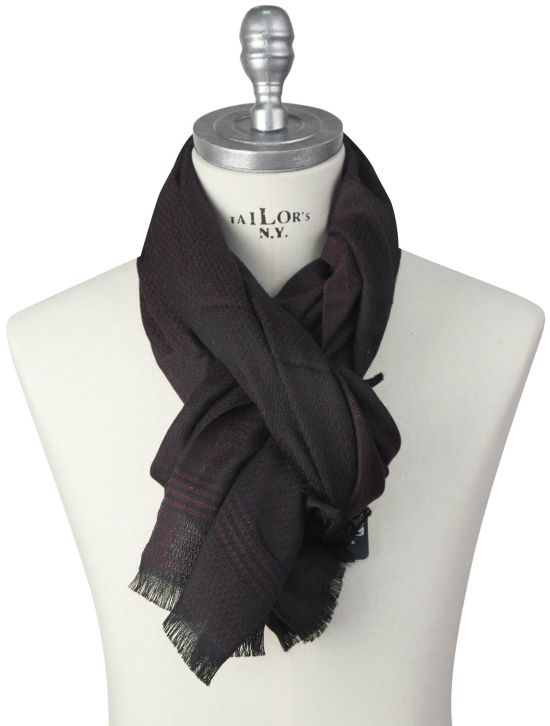 Kiton Kiton Burgundy Black Cashmere Silk Scarf Burgundy / Black 000