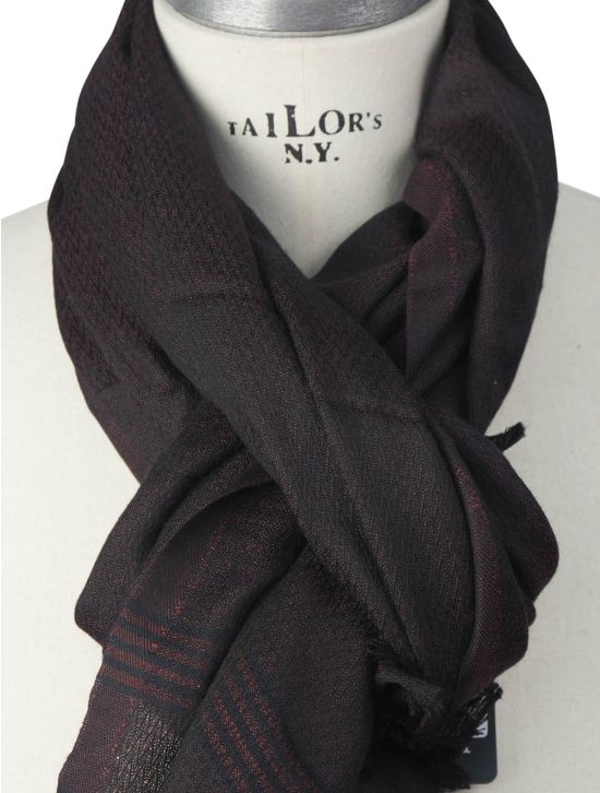 Kiton Kiton Burgundy Black Cashmere Silk Scarf Burgundy / Black 001