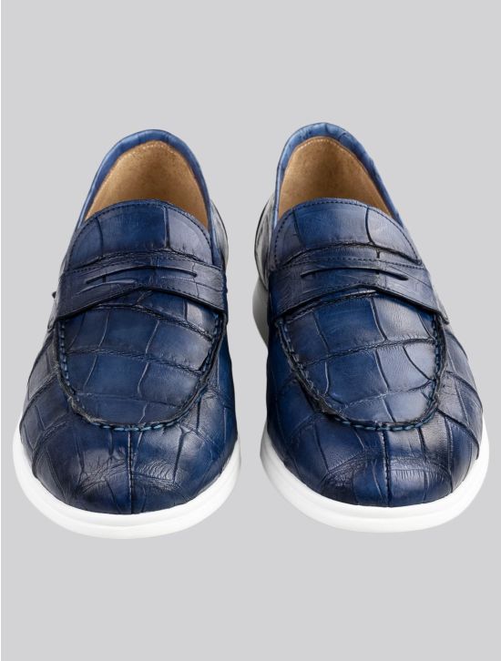 Kiton Kiton Blue Leather Crocodile Loafers Blue 001