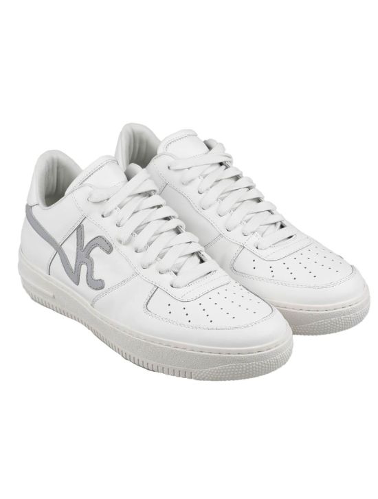 KNT KNT Kiton White Gray Leather Sneakers White / Gray 000