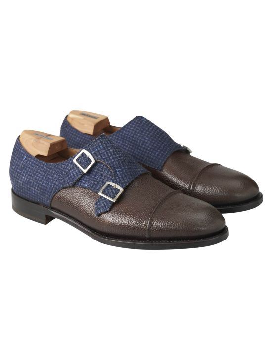 Kiton Kiton Blue Brown Leather Cashmere Silk Virgin Wool Dress Shoes Brown / Blue 000