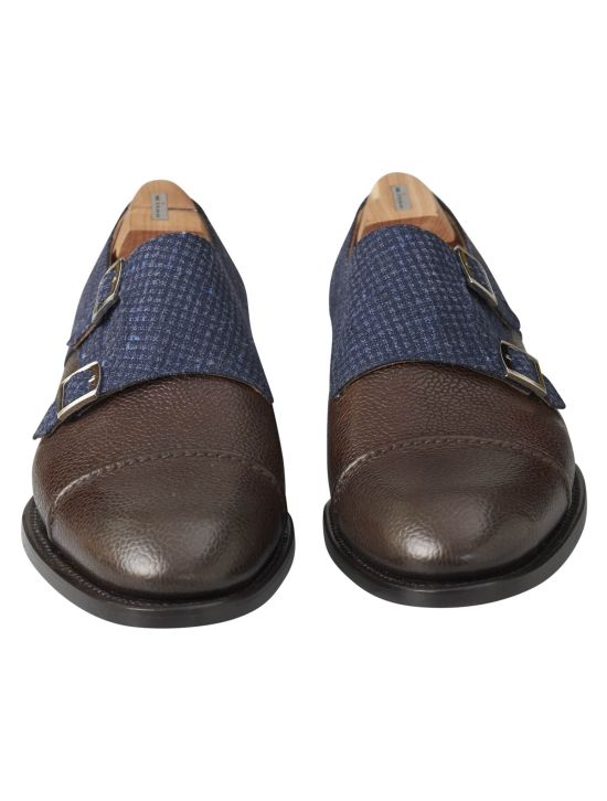 Kiton Kiton Blue Brown Leather Cashmere Silk Virgin Wool Dress Shoes Brown / Blue 001