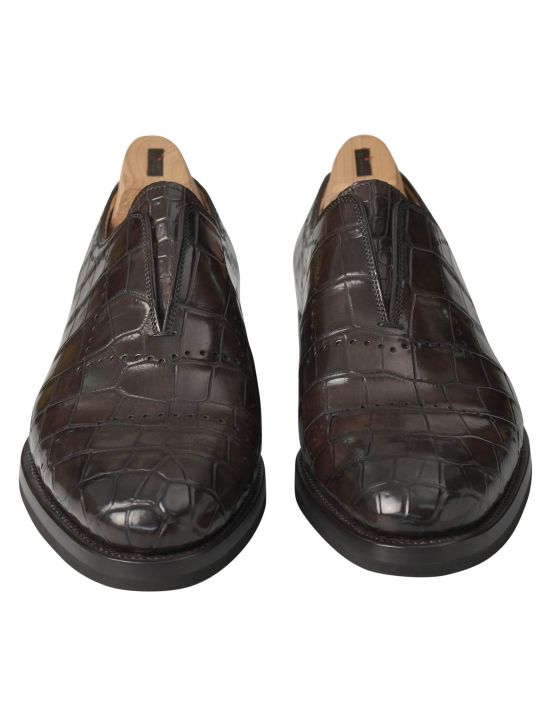 Kiton Kiton Brown Leather Crocodile Dress Shoes Brown 001