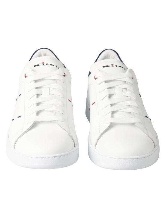 Kiton Kiton White Blue Leather Sneaker White / Blue 001