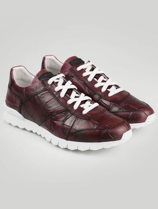 Kiton Kiton Burgundy Leather Crocodile Sneakers Burgundy 000