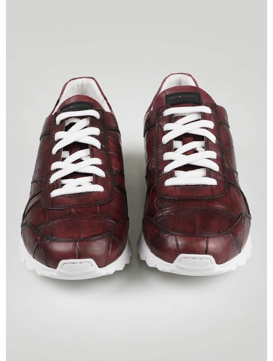 Kiton Kiton Burgundy Leather Crocodile Sneakers Burgundy 001